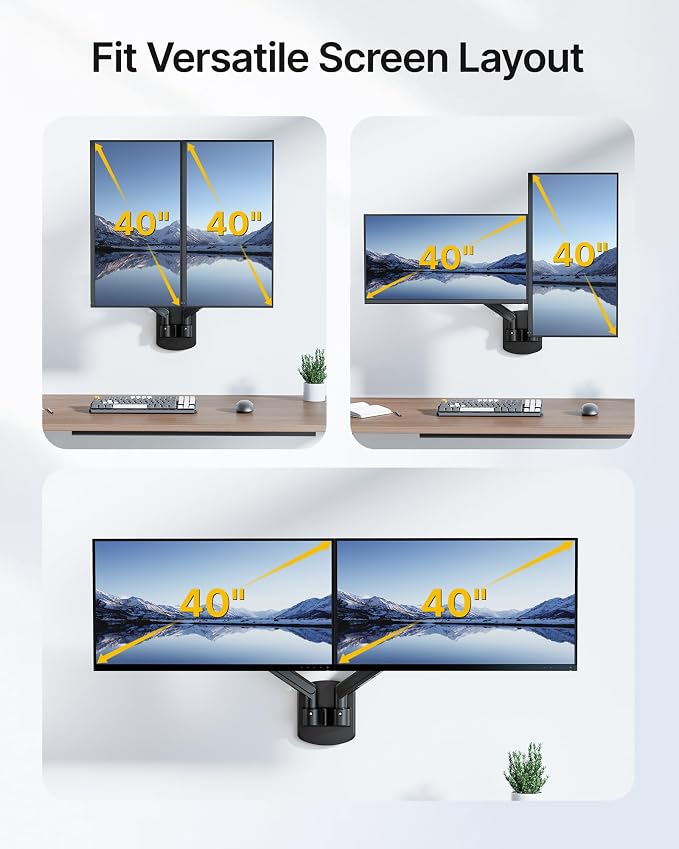 monTEK Dual Monitor Wall Mount for 17 to 40inch Screen, Heavy-Duty Holds up to 26.4lbs,Adjustable Full Motions Mechanical Spring Arm, VESA 75x75/100x100,Black