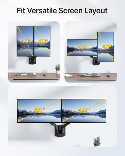 monTEK Dual Monitor Wall Mount for 17 to 40inch Screen, Heavy-Duty Holds up to 26.4lbs,Adjustable Full Motions Mechanical Spring Arm, VESA 75x75/100x100,Black