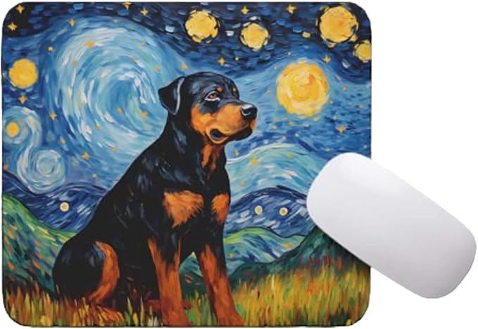 Starry Night Rottweiler Dog Mouse Pad for Computer Laptop Home Office Gaming Working Desk Desktop Accessories Non-Slip Rubber Mouse Pad for Dog Lovers (Rottweiler)