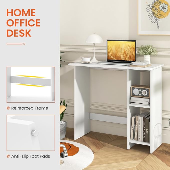 Giantex Small White Desk, Compact Study Writing Desk with 3-Position Adjustable Shelf, Anti-Toppling Kit, Modern PC Laptop Table, Home Office Computer Workstation for Small Space Bedroom Dorm