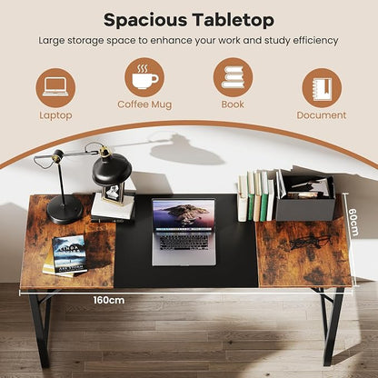GOFLAME 63” Computer Desk Set of 6, Heavy Duty Metal Frame Laptop Table, Writing PC Table, Rectangle Home Office Desk, Conference Table, Meeting Room, Boardroom Desk, Working Task Desk for Study