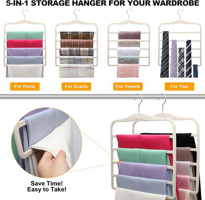 Closet Organizers and Storage,5 Pack Velvet Pants-Hangers-Space-Saving,Non Silp 5 Tier Organization-and-Storage Clothes-Hanger for College-Dorm-Room-Essentials,Closet-Organizer for Jeans Scarf Hanger