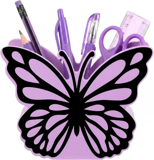 Tenceur Purple Butterfly Pen Holder for Desk Large Capacity Purple Pencil Holder School Supplies Desk Organizer Cute Butterfly Office Decor Makeup Brush Holders Back to School Gift for Girl Women