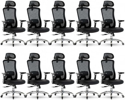 Marsail Ergonomic Office Chair with 6D Armrests, 3D Adjustable Headrest, Slide Seat, Lumbar Support, and 4-Position Tilt Lock – Big and Tall Office Chair with 330 lbs Capacity, Pack of 10