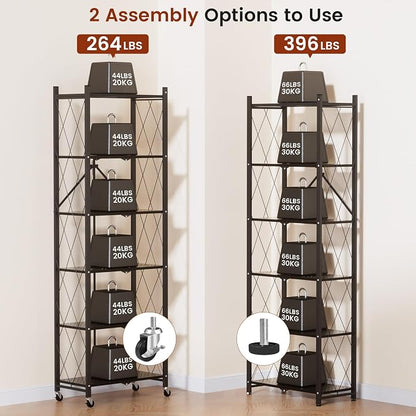 ALANNG 73.6 Inch Folding Bookshelf, 6 Tier Metal Bookcase and Bookshelves, Tall Shelves for Living Room Office Bedroom, Heavy Duty Book Shelve Free Standing Open (Black, 3PACK)