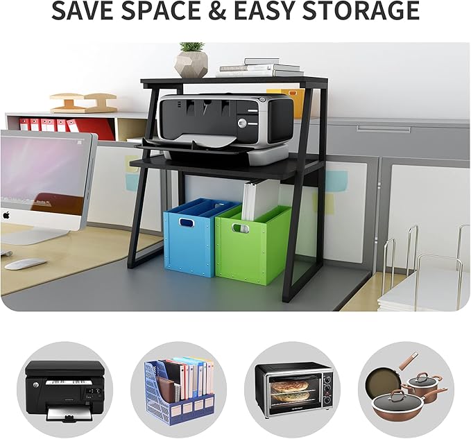 PUNCIA 3 Tier Wood Desktop Printer Stand Large Capacity Storage Rack | Black Heavy Duty Shelf Fits Laser Printers Copiers Fax Machines Books Organizer for Home Office Dorm Room