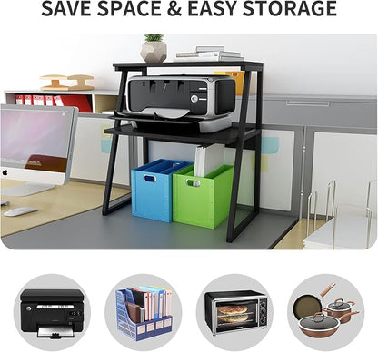 PUNCIA 3 Tier Wood Desktop Printer Stand Large Capacity Storage Rack | Black Heavy Duty Shelf Fits Laser Printers Copiers Fax Machines Books Organizer for Home Office Dorm Room