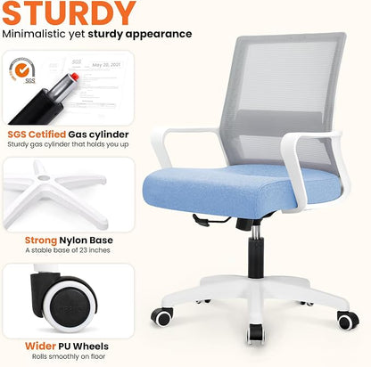 NEO CHAIR Office Chair Gaming Desk Computer Chair Ergonomic Mesh Mid Back with Wheels Lumbar Support Comfy Swivel Adjustable for Home (Sky Blue)