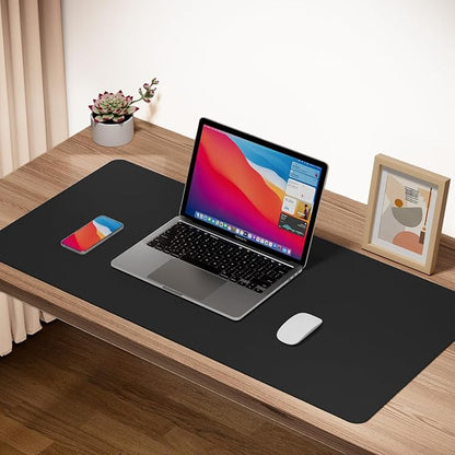 Boutilon Leather Desk Pad Protector,Non-Slip Mouse Pad,Laptop Desk Pad,Office Mouse Mat,Waterproof Leather Desk Blotter,Desk Writing Pad for Office and Home (L-Black,35"x 17")