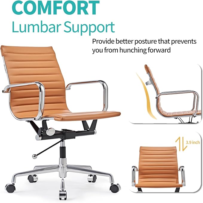Mid Back Office Chair with Arms and Lumbar Support, Ergonomic Swivel Desk Chair for Receptionist, Executive, Home Office Use – Terracotta