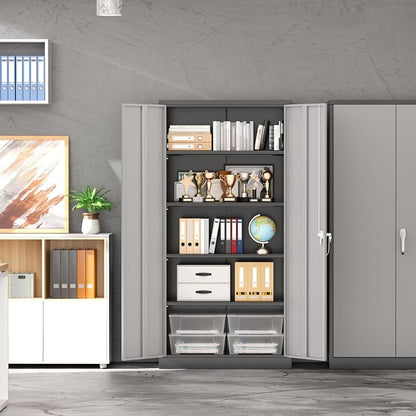 INTERGREAT Metal Garage Storage Cabinet with Lock, 72" Storage Cabinet with Locking Doors and 4 Adjustable Shelves, Lockable Steel Tool Cabinet for Home Office, School, Black Grey