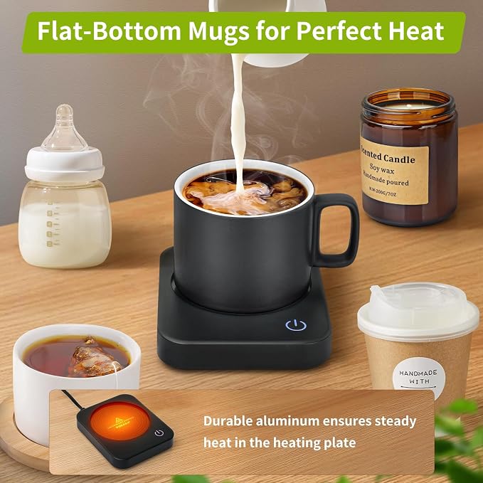 VOBAGA Coffee Mug Warmer for Desk with Auto Shut Off & 3-Temp Settings, Coffee Cup Warmer with Smart Safety Alert Home Office Accessory, Perfect for Coffee, Tea, Milk (Mug for Display)