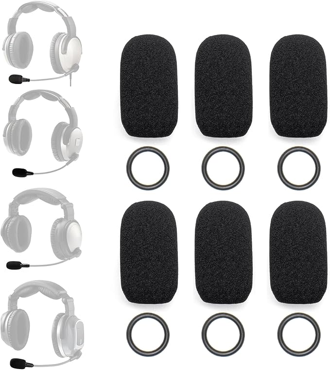 6-Pack Mic Muff - Compatible with Lightspeed Zulu 3, Sierra, Tango, PFX Aviation Headsets - 6 Foam Mic Covers + 6 O-Rings Kit