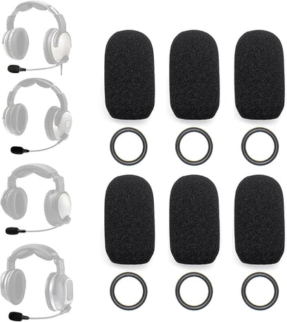 6-Pack Mic Muff - Compatible with Lightspeed Zulu 3, Sierra, Tango, PFX Aviation Headsets - 6 Foam Mic Covers + 6 O-Rings Kit