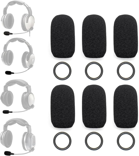 6-Pack Mic Muff - Compatible with Lightspeed Zulu 3, Sierra, Tango, PFX Aviation Headsets - 6 Foam Mic Covers + 6 O-Rings Kit