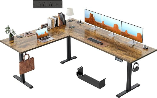 Klicelor L Shaped Standing Desk 75 x 61 Inch,Electric Height Adjustable Corner Desk with Cable Management & Power Outlets, Ergonomic Sit Stand Up Computer Table for Home Office,Rustic Brown