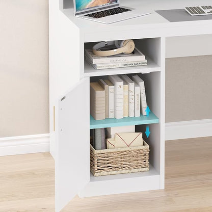 YOMILUVE Computer Desk with 3 Drawer & Storage Shelves, Home Office Desk with File Drawer & Cabinet, Writing Study Table with Long Monitor Stand & Printer Shelf, Executive Desk, White