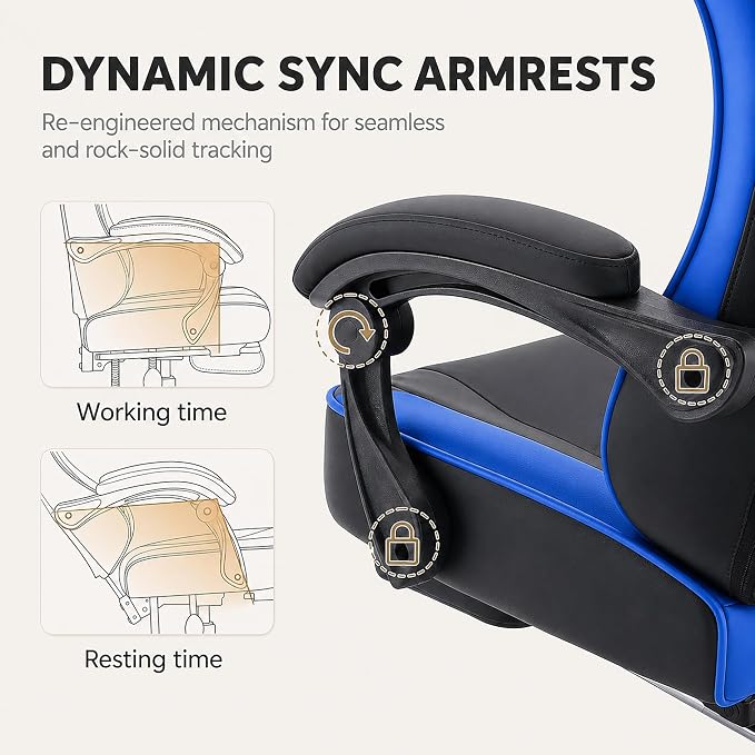 Office Desk Computer Gaming Chair for Adults, Ergonomic High Back Gamer Chair with Massage and Pocket Spring Cushion, Swivel Comfy Video Game Chairs with Footrest and Lumbar Support (Black Blue)