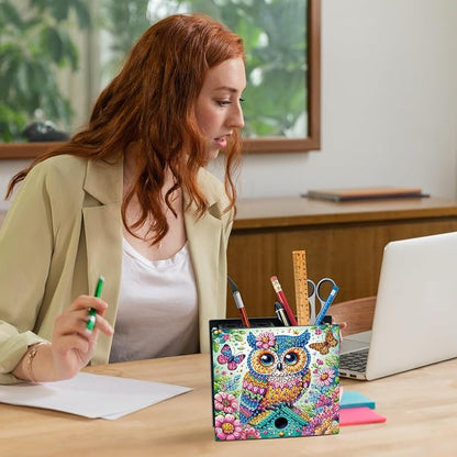 DIY Diamond Painting Kit，Animal Owl Special Shape diamond painting pen holder, Acrylic Daily Office Desktop Decoration Storage Item