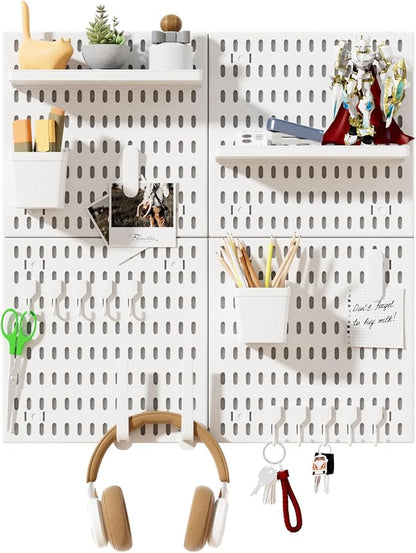 SHGJ&SOFT Peg Board Wall Organizer Panels, 22pcs - Includes 4 White Pegboards & Accessories, Plastic Pegboard for Home，Office, Craft Room, Gaming Setup, 24″×24″, Wall Mount Display Pegboard Panel Kits