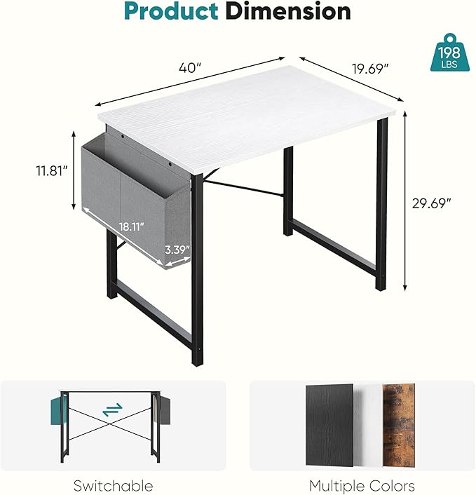 OLIXIS Small Computer Desk, 31 Inch Home Office Desks, Writing Study Craft Work Gaming Table, Computer Workstation for Bedroom Small Spaces with Storage Bag, White