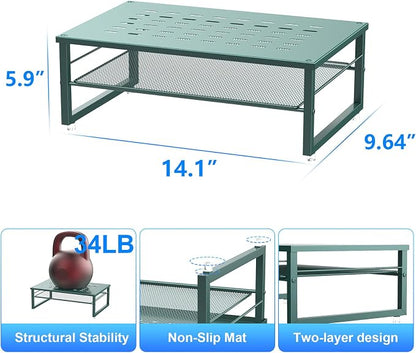 gianotter 2-Tier Metal Monitor Stand Riser, Desk Organizer for Monitor, Office Desk Storage Organizer for Office Supplies (Dark Green)