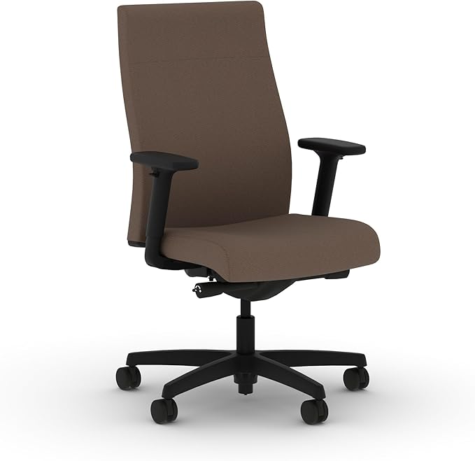 HON Ignition 2.0 Ergonomic Office Chair with Adjustable Arms, Advanced Synchro‑Tilt Recline, Upholstered Desk and Computer Chair for Home Office or Workstation, Black Frame, Bark