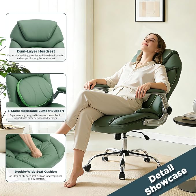 Comfortable Office Desk Chair for Low Back Pain Wide Seat Criss Cross Chair, Green