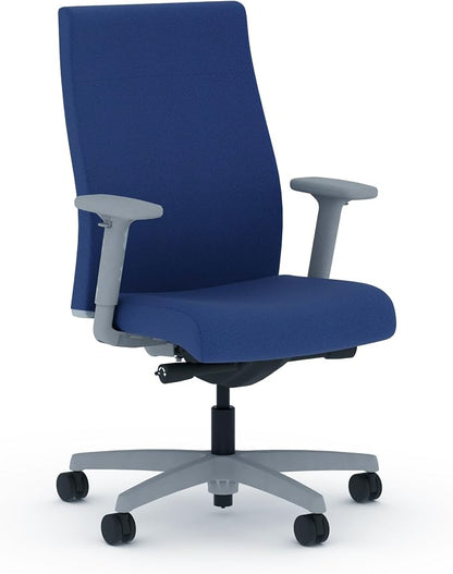 HON Ignition 2.0 Ergonomic Office Chair with Adjustable Arms, Advanced Synchro‑Tilt Recline, Upholstered Desk and Computer Chair for Home Office or Workstation, Titanium Frame, Indigo