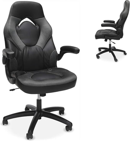 RESPAWN 3085 Ergonomic Gaming Chair for Adults, High Back Office Chair with Headrest and Flip Up Arms, Leather Racing Style Gaming Seat with Lumbar Support, Video Game Computer Desk Seat - Gray