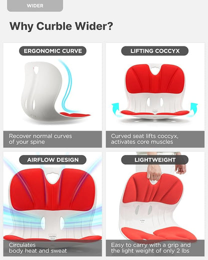 curble Wider 2 Pack – Ergonomic Desk Chair Seat Cushion, Everyday Passive Posture Trainer for Work from Home, Office & Car, Breathable Lumbar Support (Red)