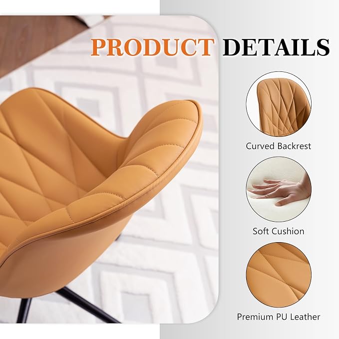 Rowill Modern Office Chair - Ergonomic Swivel Leather Desk Chair with Curved Backrest, Height Adjustable Rolling with Wheels, Perfect for Study Room & Office, Brown Yellow