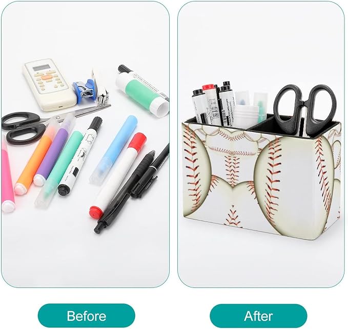 Niapessel Pencil Holder for Desk, Ball Baseball Pen Holder Storage Desktop Pen Organizer Desk Pencil Organizer Makeup Brush Holder for Office School College Leather