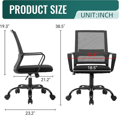 BestOffice Ergonomic Desk Chair Swivel Rolling Computer Chair Executive Lumbar Support Task Mesh Chair Adjustable Stool for Women Men,Grey