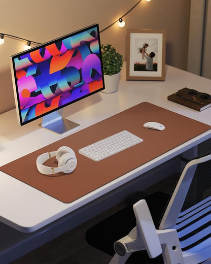 Leather Desk Pad Protector, Mouse Pad, Office Desk Mat, Non-Slip PU Leather Desk Blotter, Laptop Desk Pad, Waterproof Desk Writing Pad for Office and Home (Brown, 31.5" x 15.7")