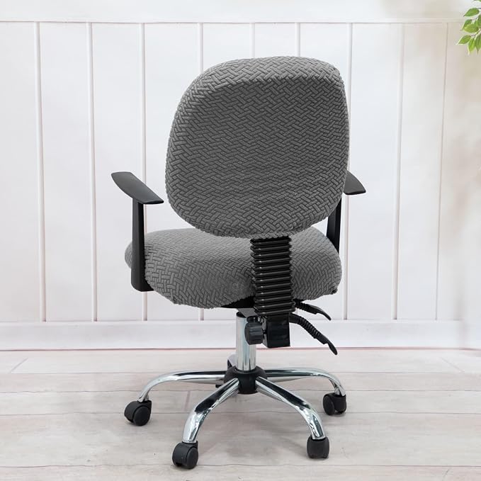 MIFXIN Computer Office Chair Cover Stretch Elastic Polyester Slipcover 2 Piece Stretchable Jacquard Computer Chair Cover Protector for Office Rotating Chairs, Only Covers (Silver Grey)