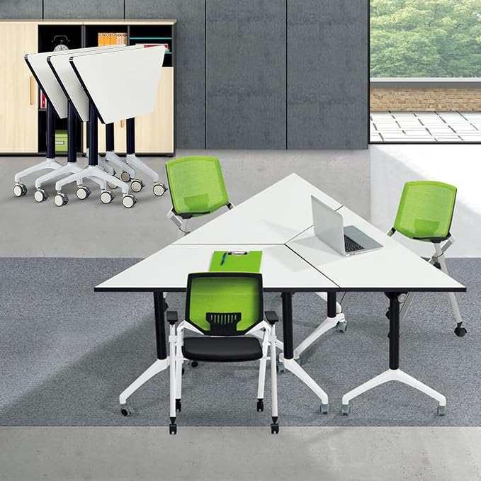 Conference Table,Modern Flip Top Folding Conference Room Tables,Modular Meeting Seminar Tables with Wheels,Foldable Stackable Business Training Conference Tables,4 Pack Foldable Business Office Table
