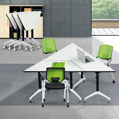 Conference Table,Modern Flip Top Folding Conference Room Tables,Modular Meeting Seminar Tables with Wheels,Foldable Stackable Business Training Conference Tables,4 Pack Foldable Business Office Table