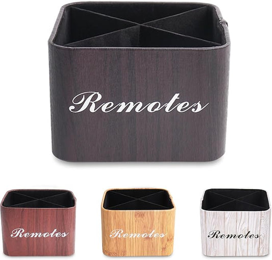 Square Leather Art Supply Organizer,Remote Control Holder with Removable Dividers,360°Rotatable Pencil Holders,4 Compartments Organizer for Office Supplies Storage Box(1-Dark Brown)