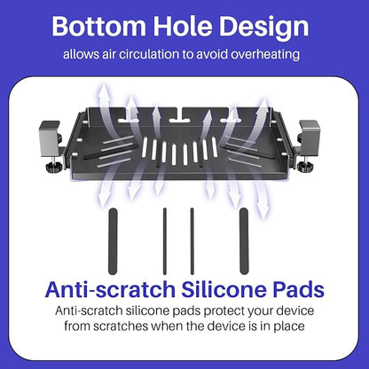 Sliding No Drill Under Desk Laptop Mount, Metal Under Desk Storage Shelf with Cable Management, Slide Out Laptop Storage Tray for MacBook, Mac Mini, Fits Office Workstations(Black with slid rail)