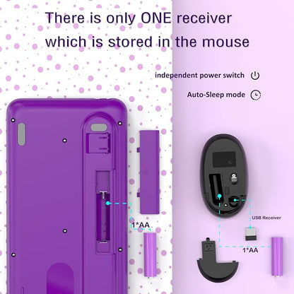 Links9+ Retro Wireless Keyboard and Mouse Combo, 104-Key Full-Size Floating Round Keycaps, 2.4G Plug & Play, USB & Type-C Ready, Ergonomic Set for Mac, Laptop, PC, Windows (Purple-Black)