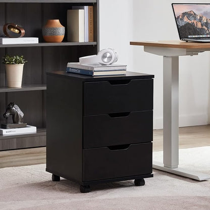 Farini Mobile File Cabinet for Home Office, 3 Drawer Chest Wood, Drawers Unit for Under Desk, Storage Drawers Cabinet Black