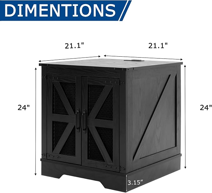 Farmhouse End Table Set with Charging Station, Black Living Room Tables with Hidden Storage, Rustic Wood Furniture for Home and Office