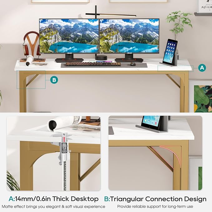 BestOffice Computer Desk,Home Office Desk, Modern Simple Style for Home Office Study Writing (Gold, 47 Inch)