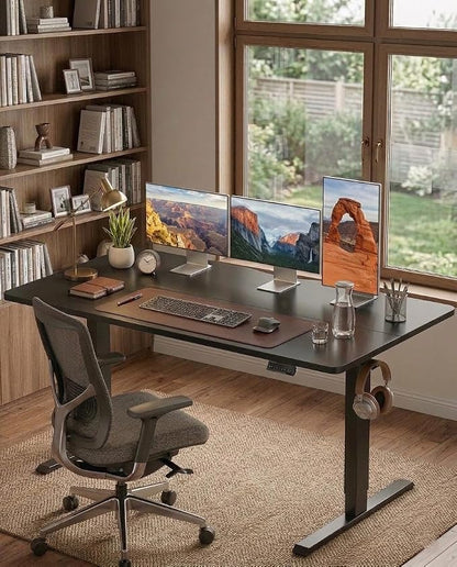 CubiCubi 55 x 28 Large Standing Desk, Height Adjustable Electric Computer Desk, 28" Deep Desktop, Sit Stand up Home Office Workstations with Preset Heights, Black