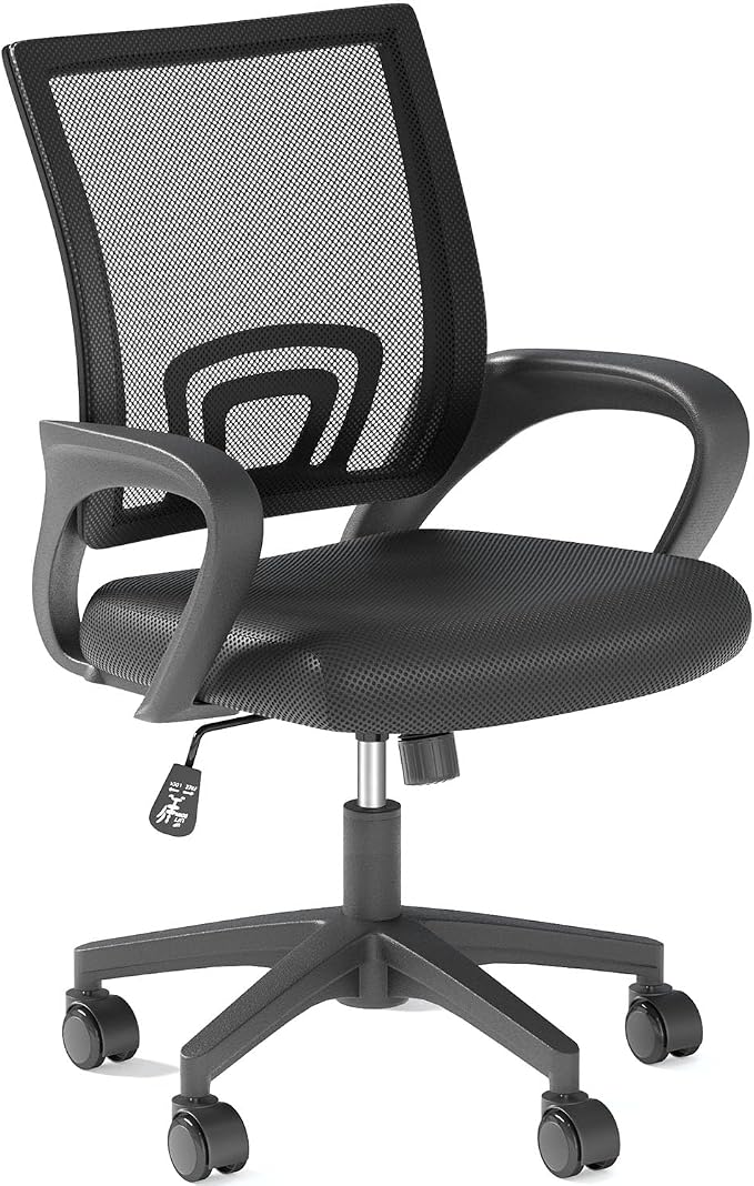 OS MOTOR Home Office Chair, Ergonomic Mid-Back Mesh Desk Chair with Lumbar Support, Adjustable Swivel Rolling Design, Comfy Armrest for Work, Study, Gaming, Vanity, Black