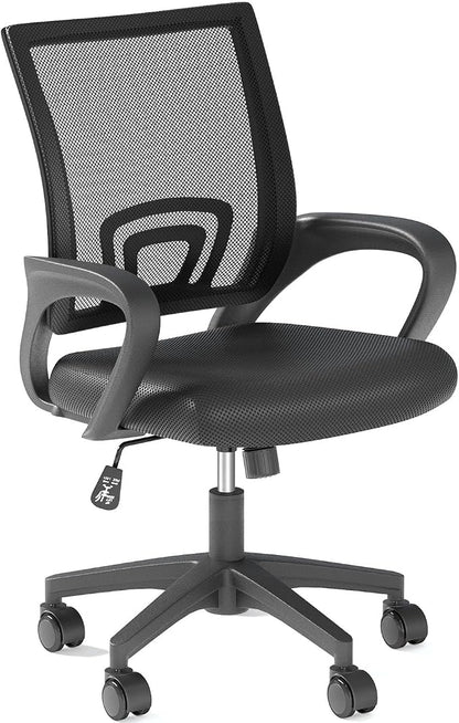 OS MOTOR Home Office Chair, Ergonomic Mid-Back Mesh Desk Chair with Lumbar Support, Adjustable Swivel Rolling Design, Comfy Armrest for Work, Study, Gaming, Vanity, Black