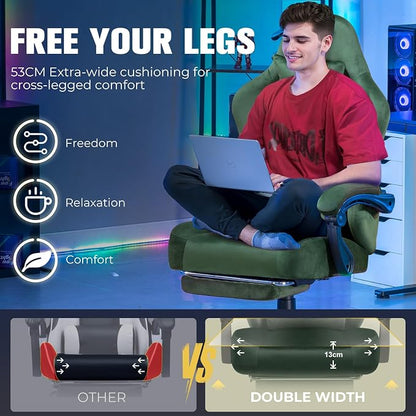 GTPLAYER Big and Tall Gaming Chair 400lbs Heavy Duty Office Chair with Foot Rest, High Back Pocket Spring Ergonomic Computer Chair for Adults, Wide Comfy Seated Cushion with Linkage Armrests, Green