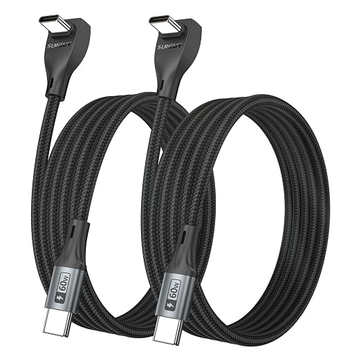 USB C Cable Right Angle, [2Pack 6.6FT] 60W Fast Charging USB C Cable Braided USB Type C Data Cable, 90 Degree C Port Charger Cord for iPhone 17/16/15 Pro Max, Tesla Model Y, MacBook, iPad, Samsung