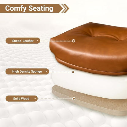 Ergonomic Home Office Chair, Mid-Century PU Leather Home Office Desk Chairs with Wheels, Office Computer Chair with Rocking Swivel (Brown,PU Leather)